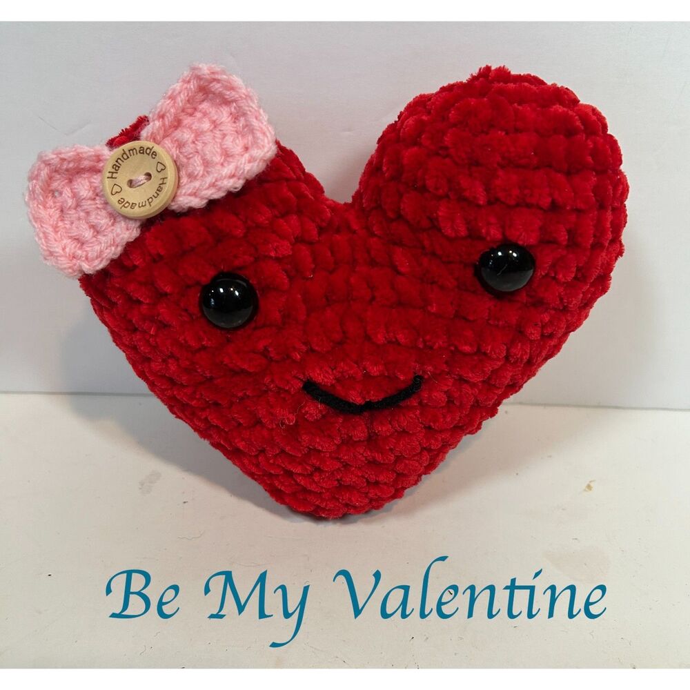 "Be My Valentine" Red Crochet Heart W/Bow